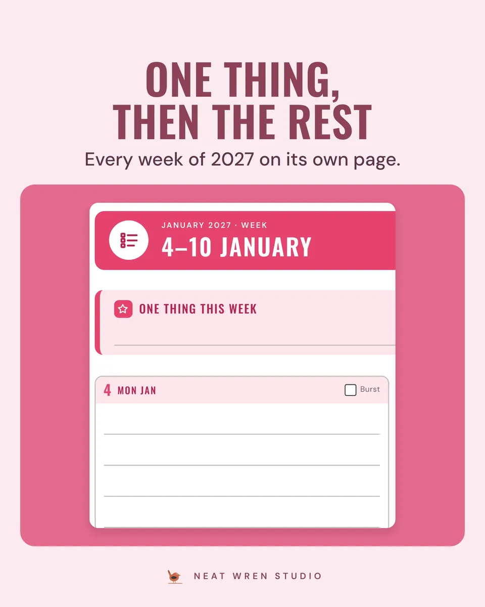 2027 ADHD Planner Printable: one thing a week
