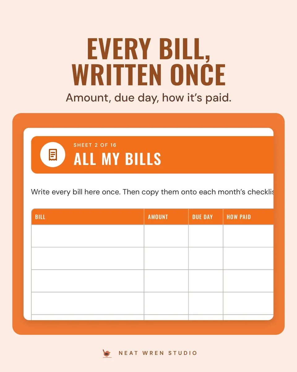 2027 Bill Tracker Printable: every bill once