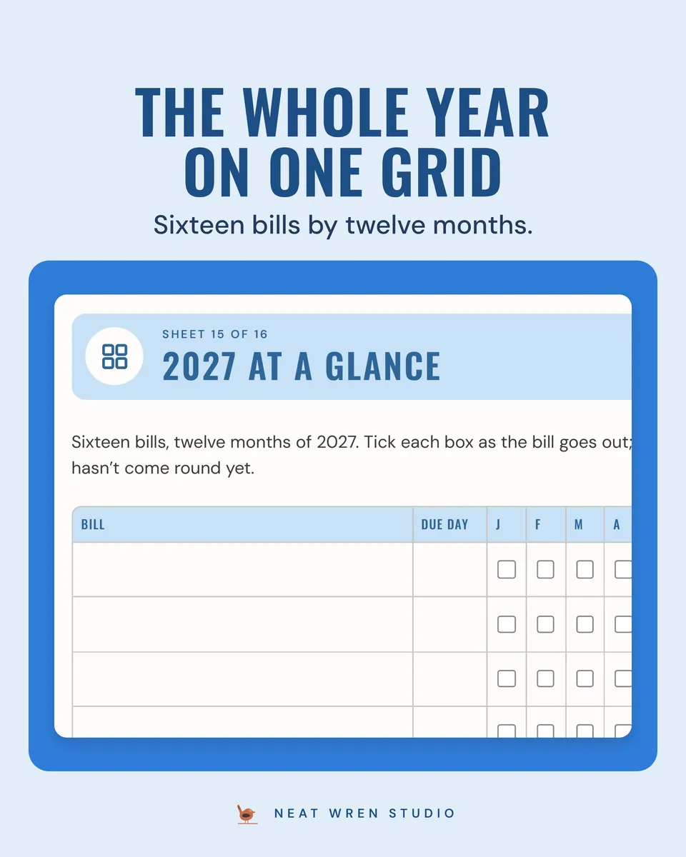2027 Bill Tracker Printable: year grid