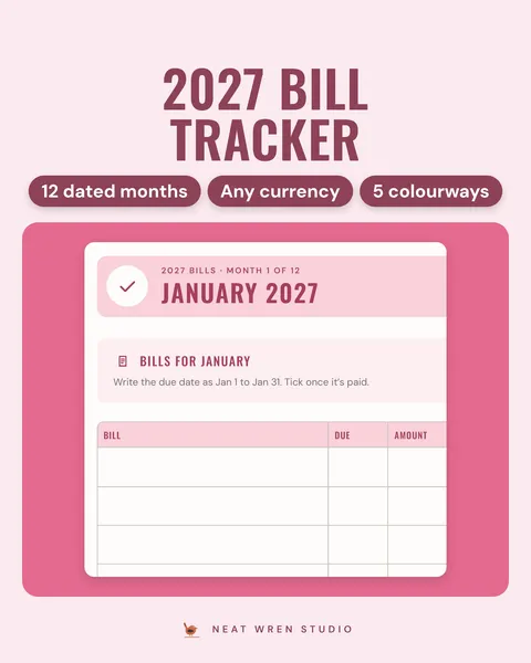 2027 Bill Tracker Printable