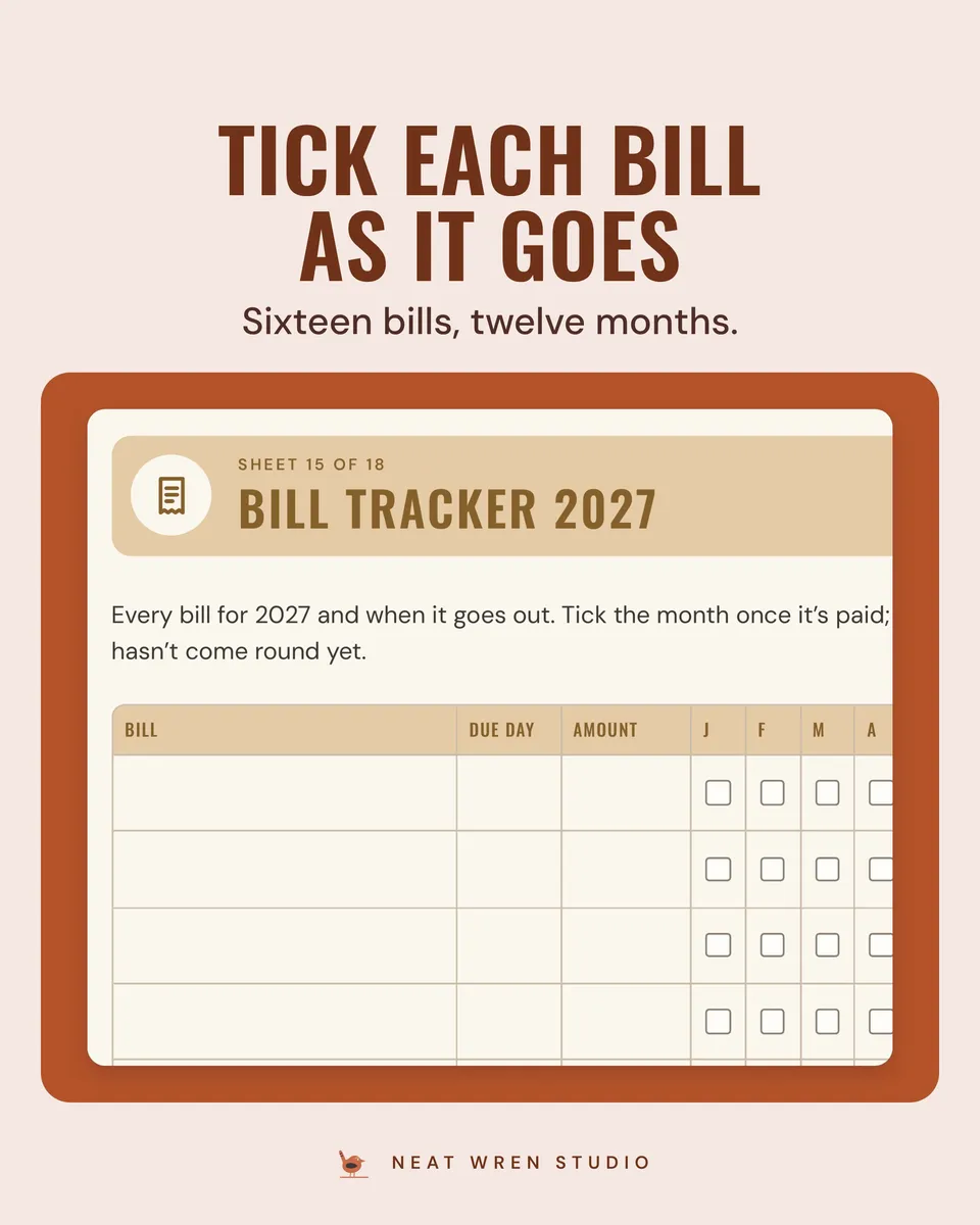 2027 Budget Planner Printable: bill tracker