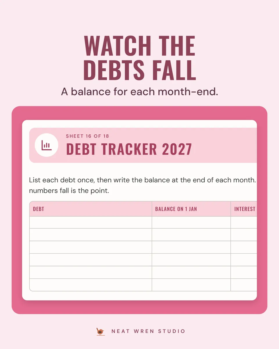2027 Budget Planner Printable: debt tracker