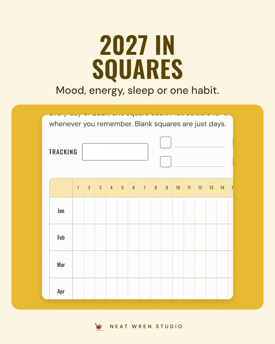 2027 Habit Tracker Printable: year in squares