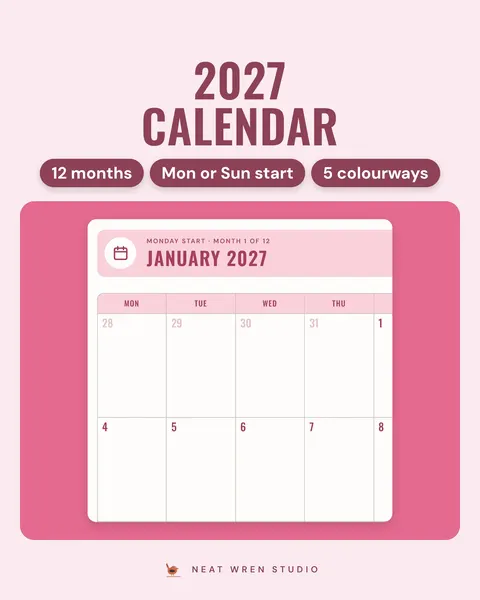 2027 Printable Calendar