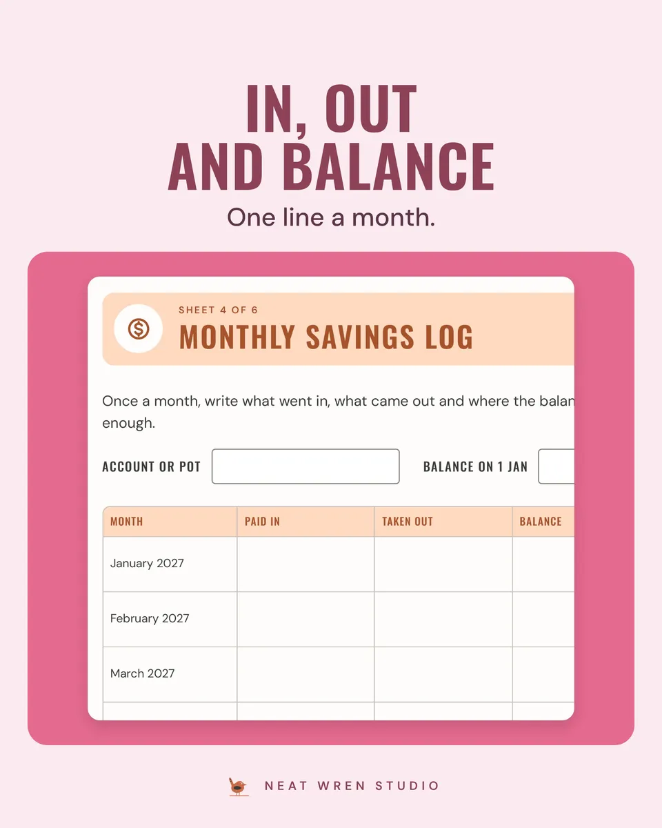 2027 Savings Tracker Printable: monthly log