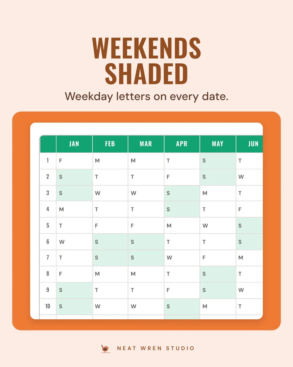 2027 Year Planner Printable: weekends