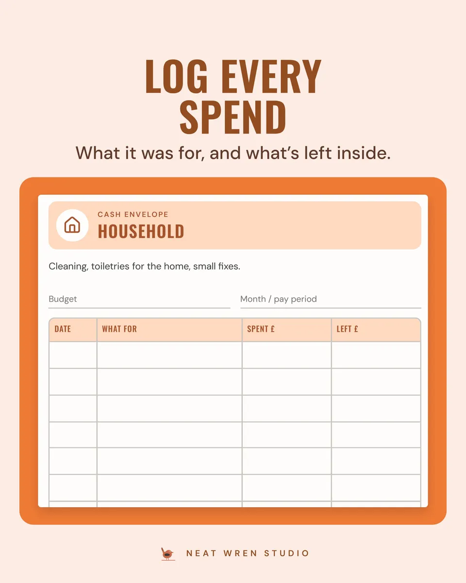A6 Budget Binder Inserts: envelope log