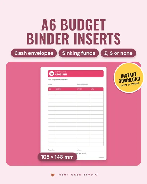 A6 Budget Binder Inserts