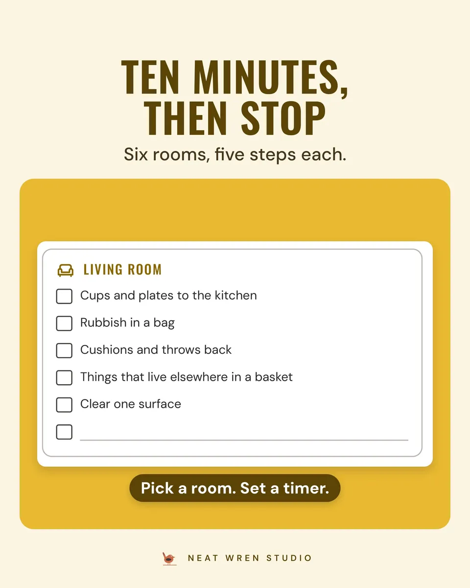 ADHD Cleaning Schedule Printable: ten minute resets