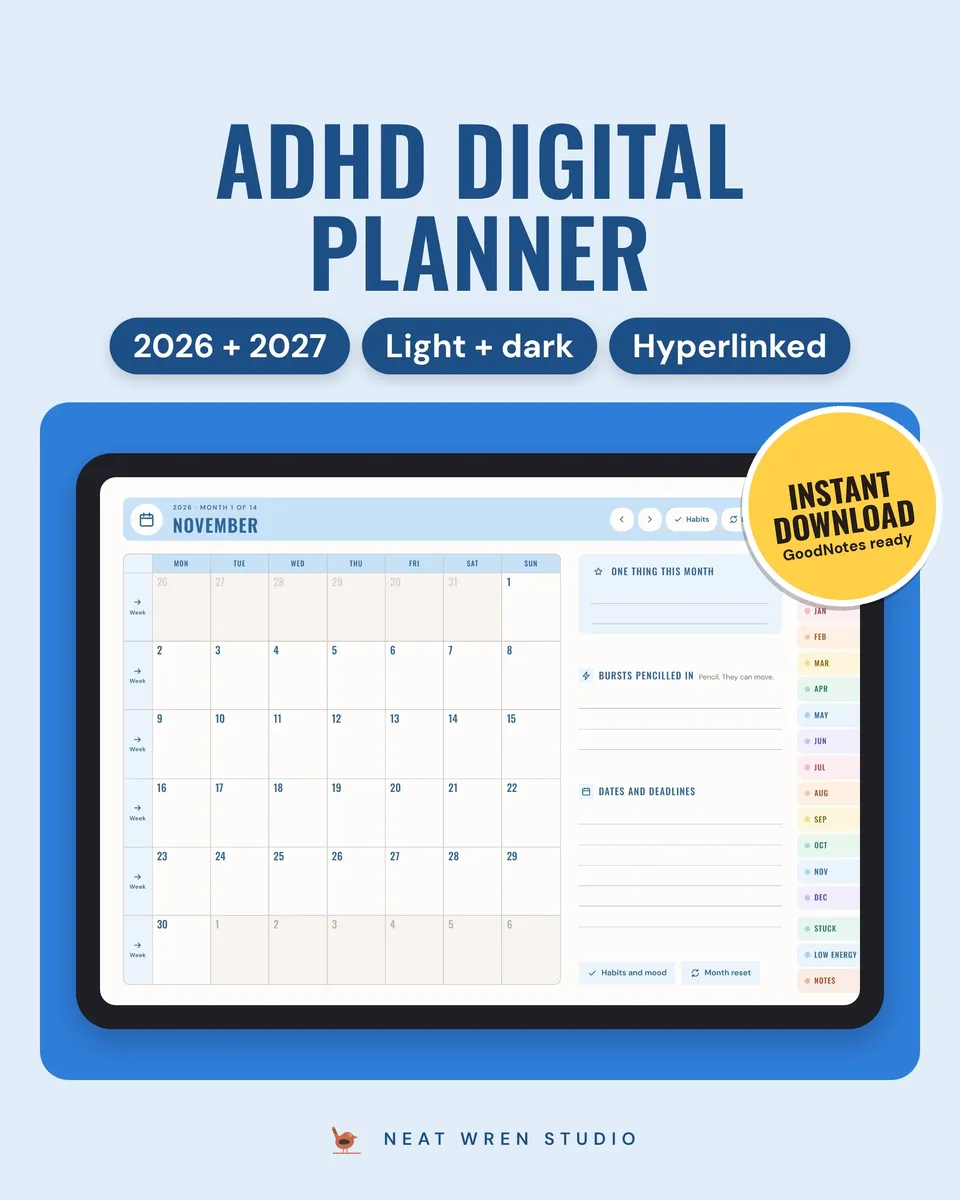 ADHD Digital Planner 2026-2027