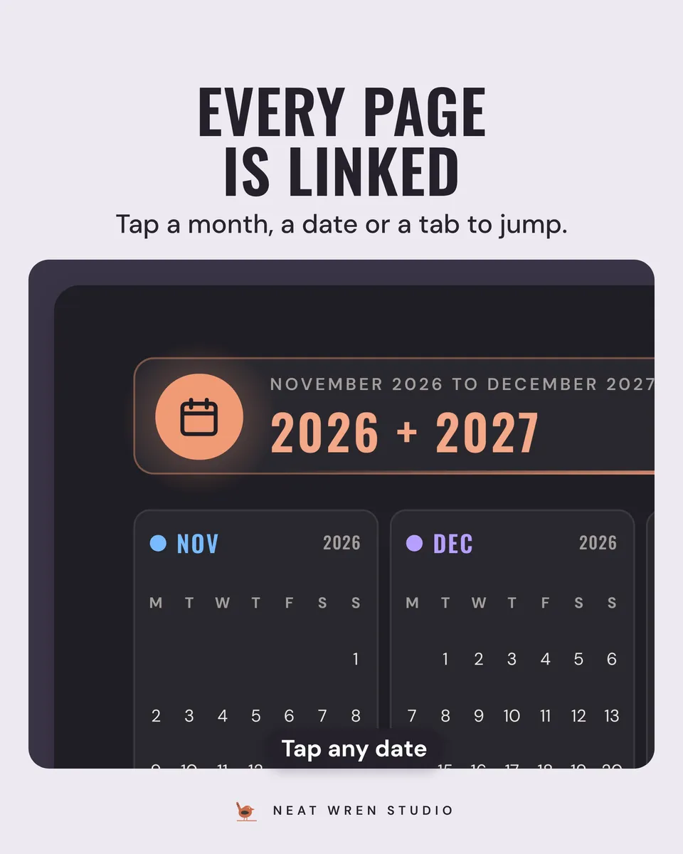 ADHD Digital Planner 2026-2027: every page linked