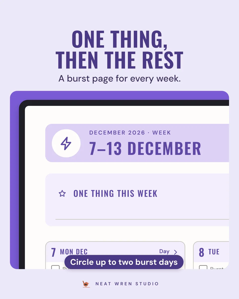 ADHD Digital Planner 2026-2027: weekly burst