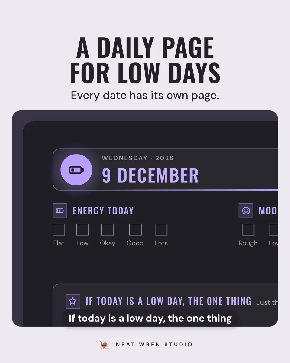 ADHD Digital Planner 2026-2027: low energy day
