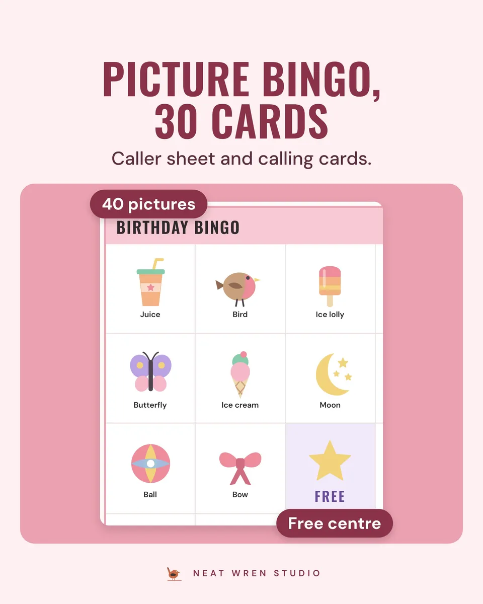 Birthday Party Games Bundle: picture bingo