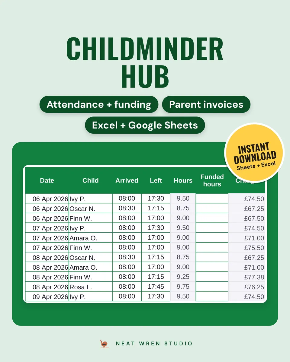 Childminder Spreadsheet UK