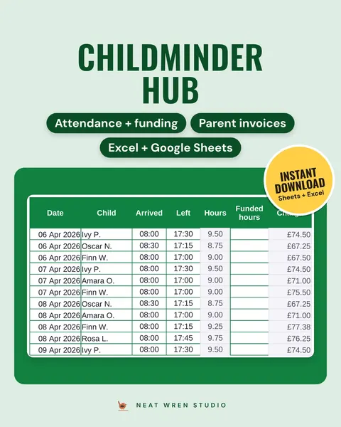 Childminder Spreadsheet UK