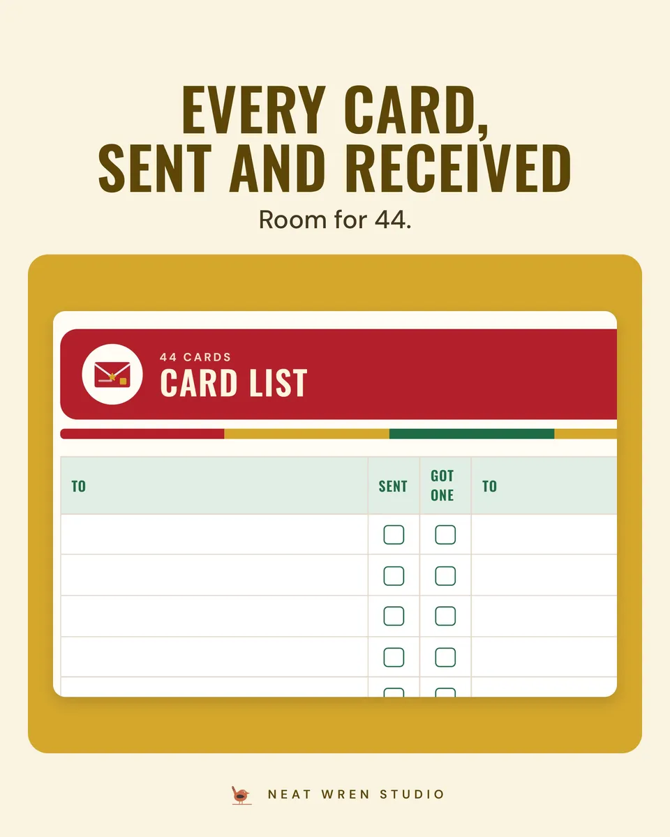 Christmas Budget Planner Printable: card list