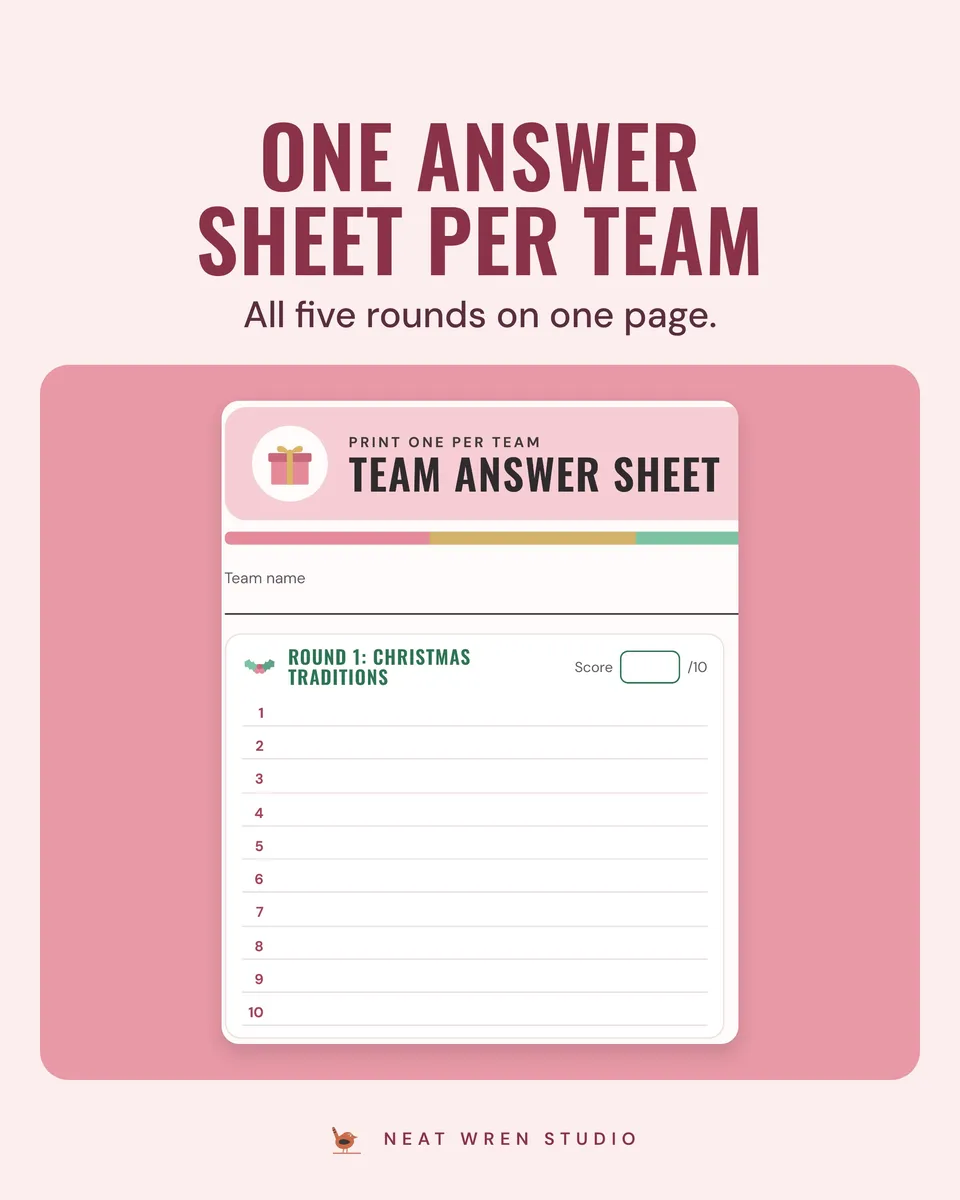 Christmas Family Quiz: team sheet