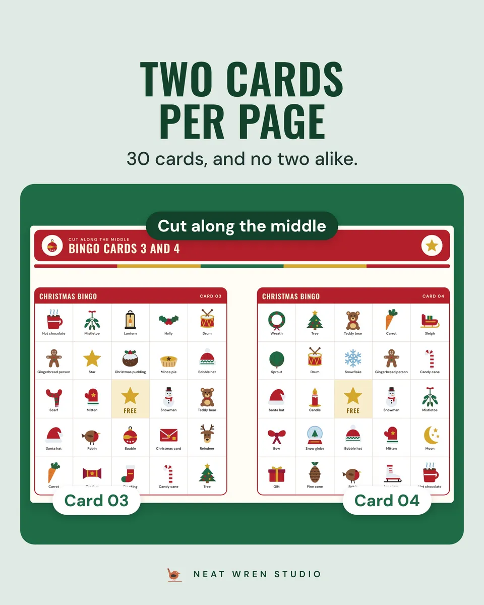 Christmas Bingo: two per page
