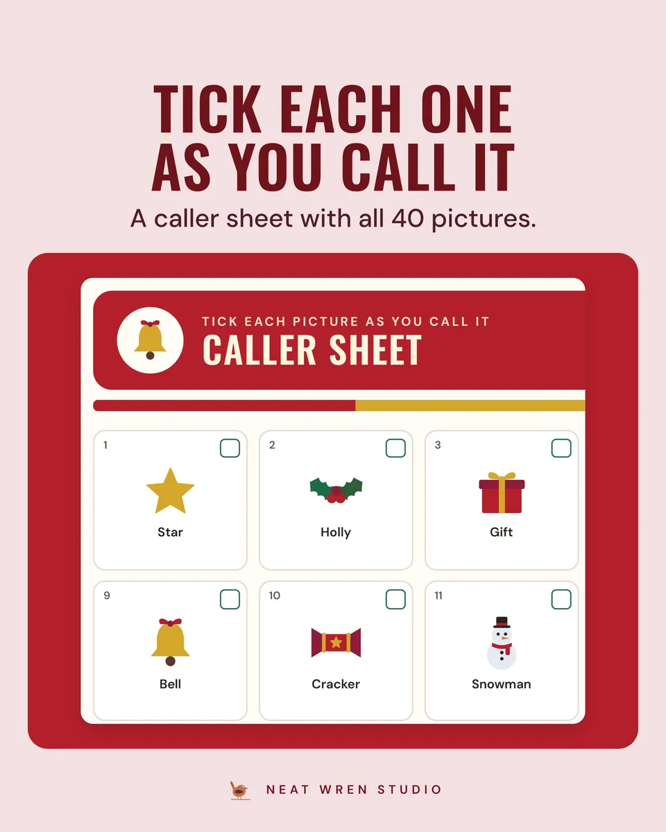 Christmas Bingo: caller sheet