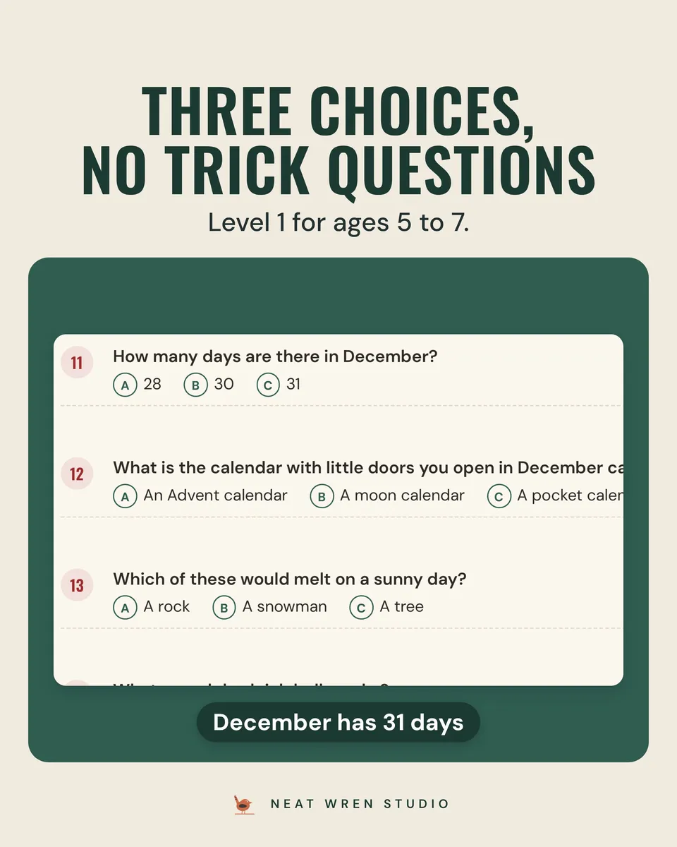 Christmas Trivia for Kids: three choices