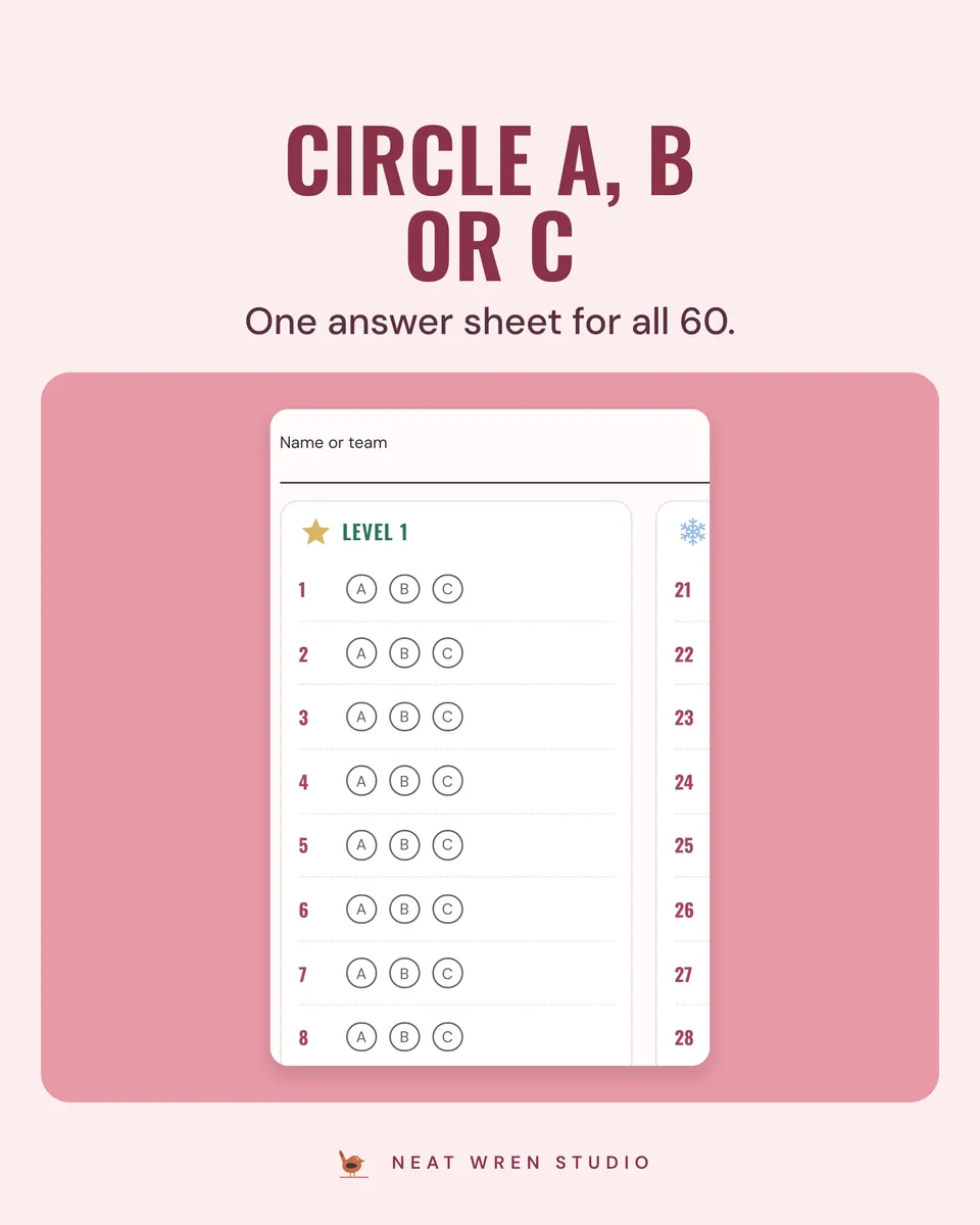 Christmas Trivia for Kids: answer sheet