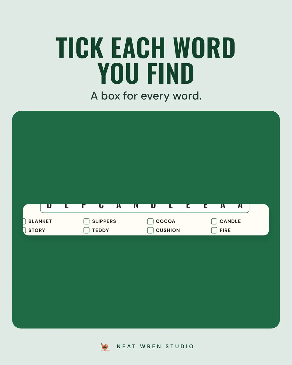 Christmas Word Search Printable: word list