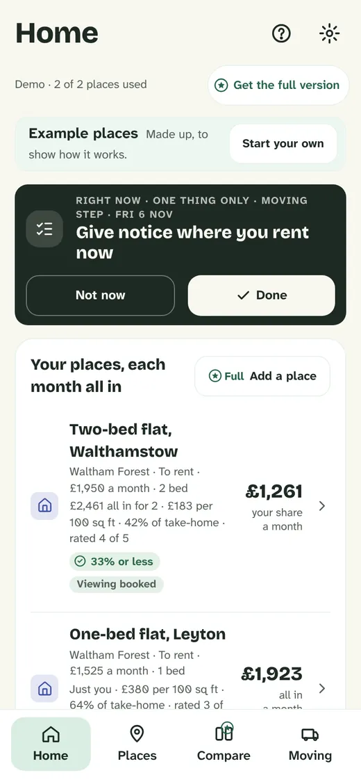 Calm Home demo’s first screen