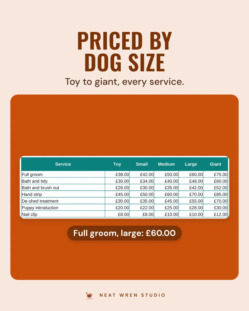 Dog Grooming Business Spreadsheet: prices