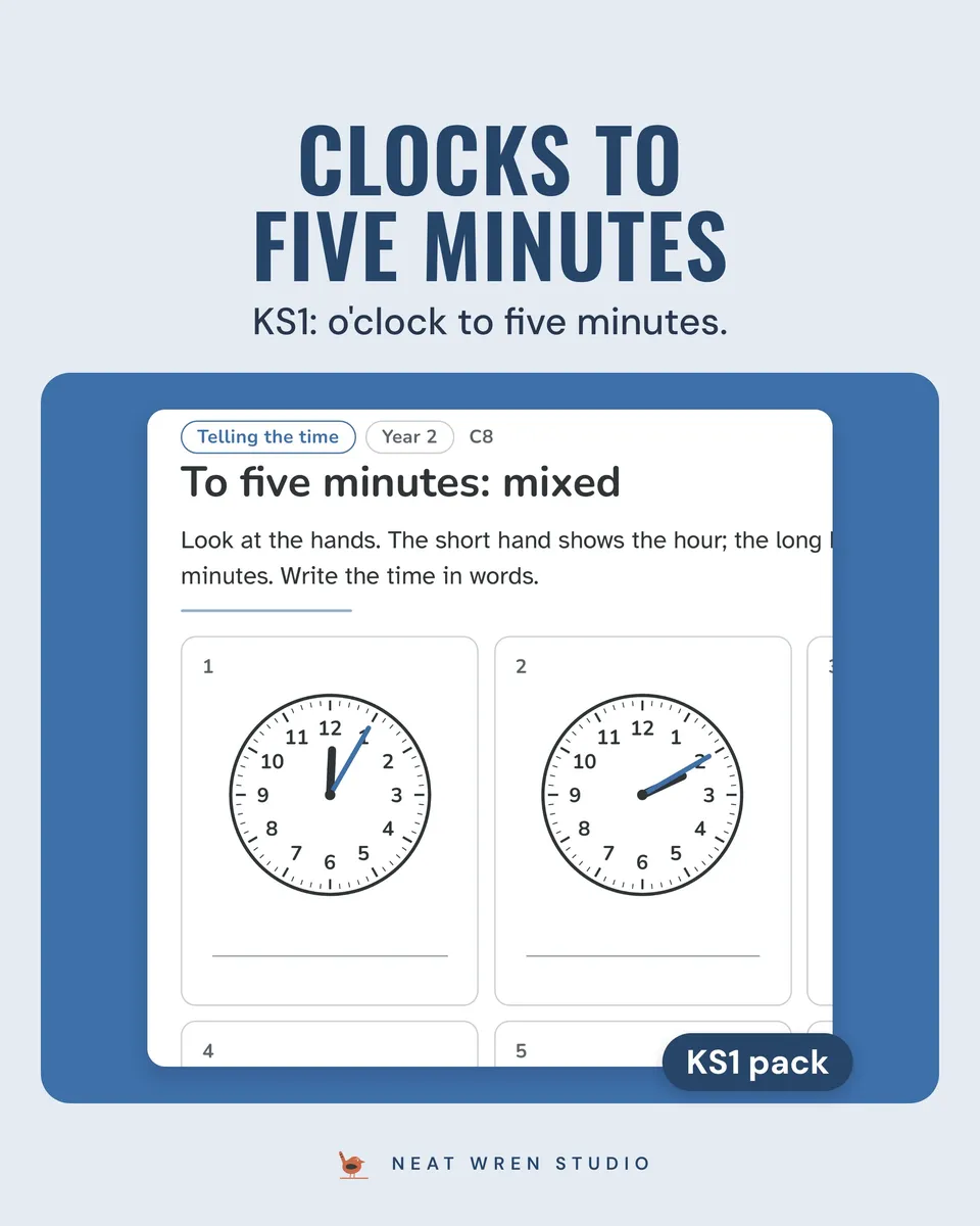 KS1 and KS2 Worksheets Bundle: clocks