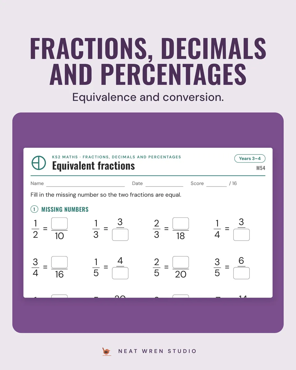 KS2 Maths and English Worksheets: fractions