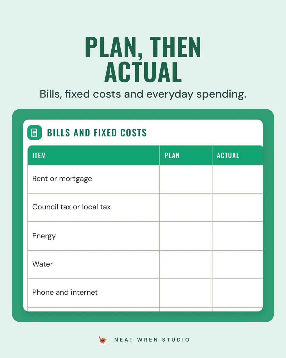 Monthly Budget Planner Printable: plan then actual