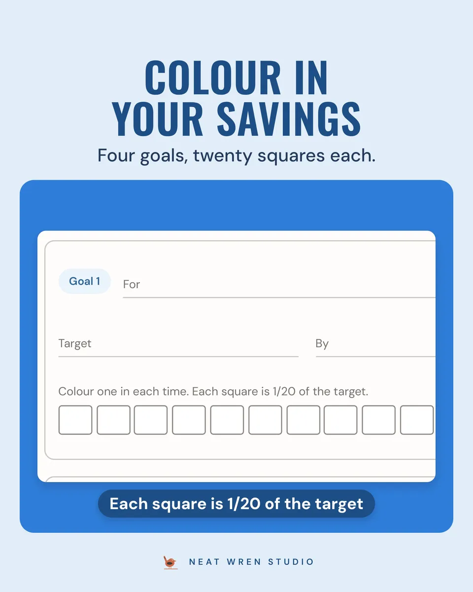 Monthly Budget Planner Printable: savings goals