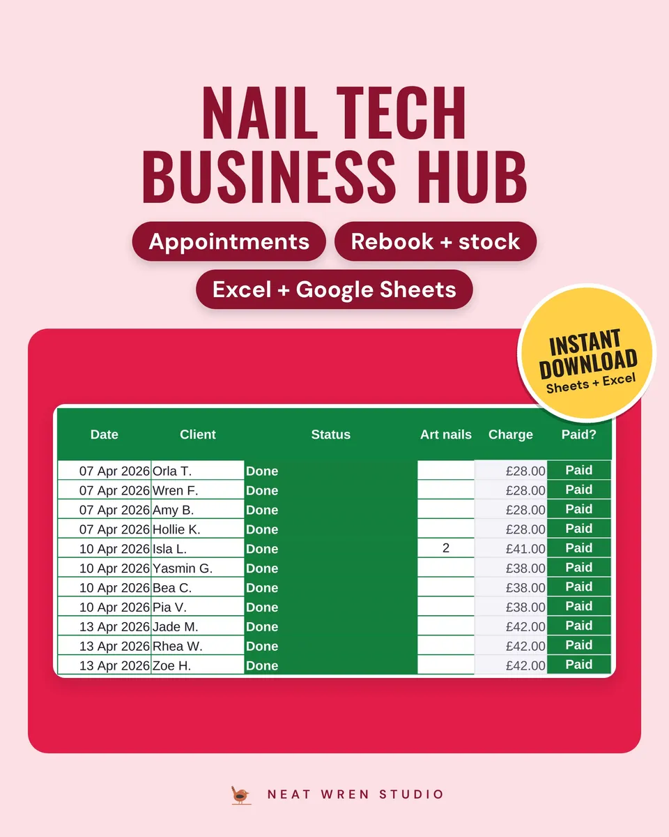 Nail Tech Business Spreadsheet