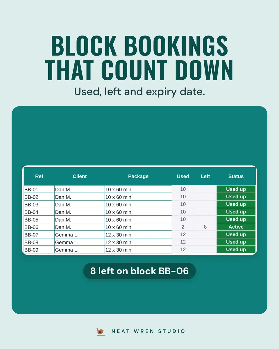 Personal Trainer Business Spreadsheet UK: blocks