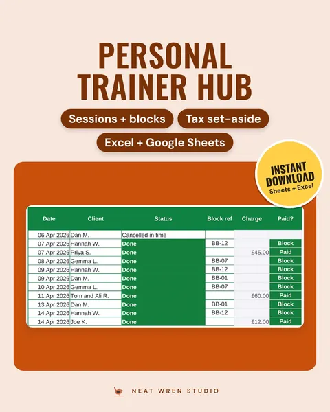 Personal Trainer Business Spreadsheet UK