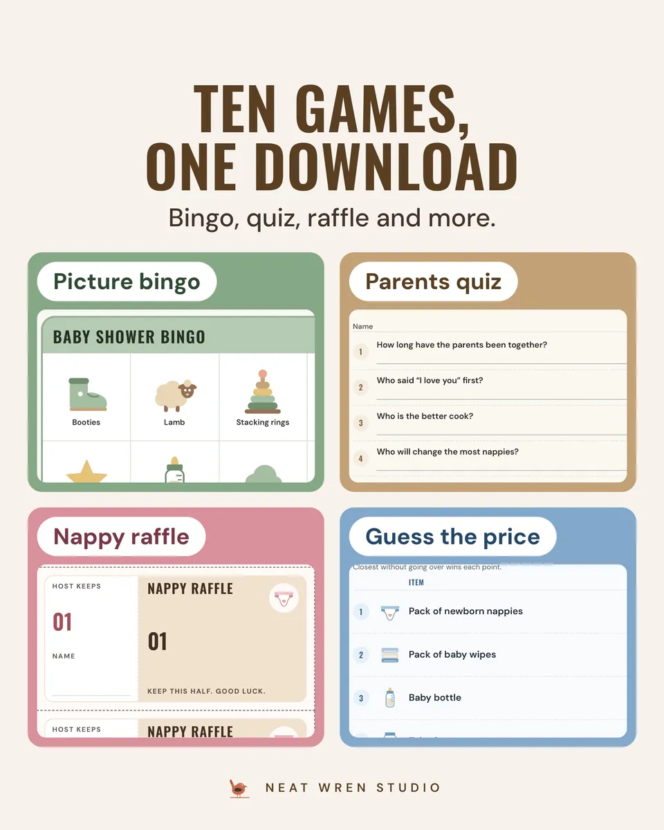 Baby Shower Games Bundle: ten games