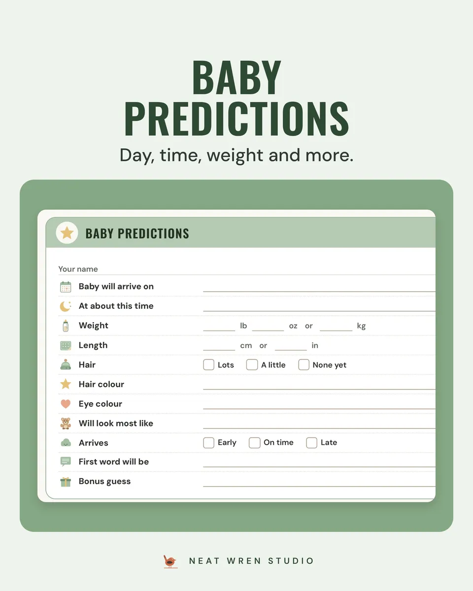 Baby Shower Games Bundle: predictions