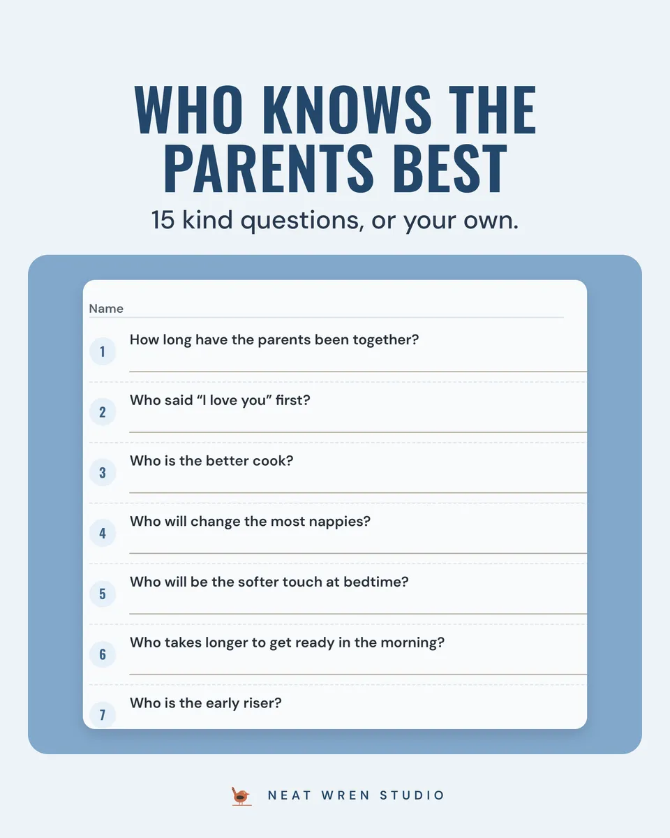 Baby Shower Games Bundle: parents quiz