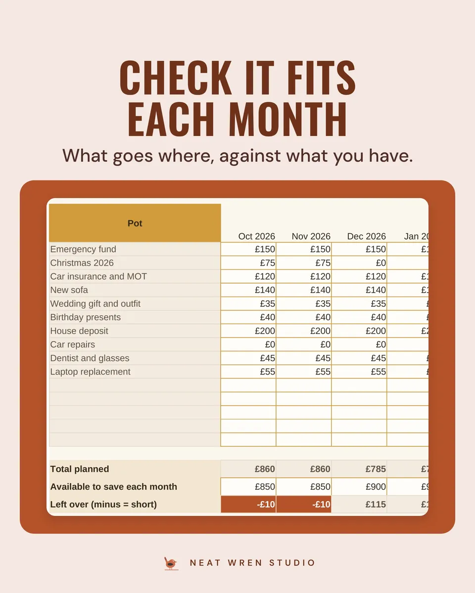 Sinking Funds and Savings Tracker: monthly plan