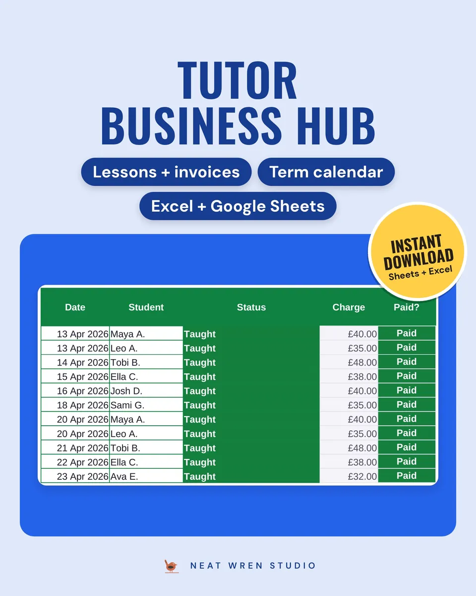 Tutor Business Spreadsheet UK