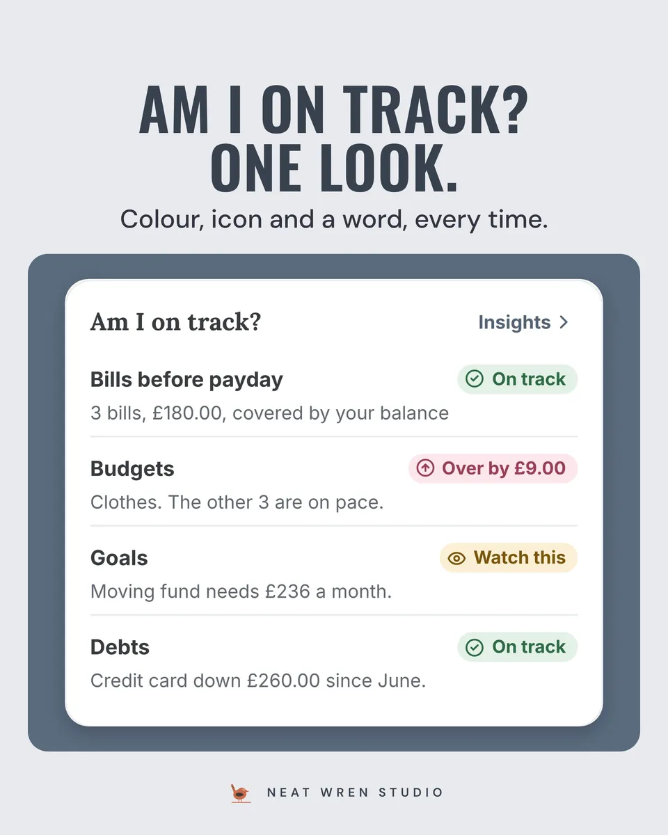 Calm Money: UK Budget App: on track