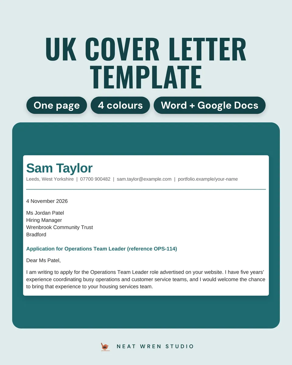 UK Cover Letter Template