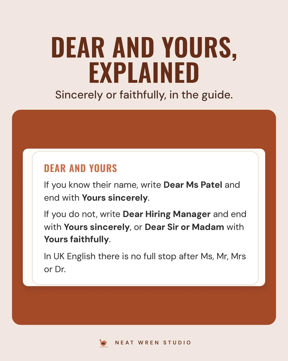 UK Cover Letter Template: dear and yours