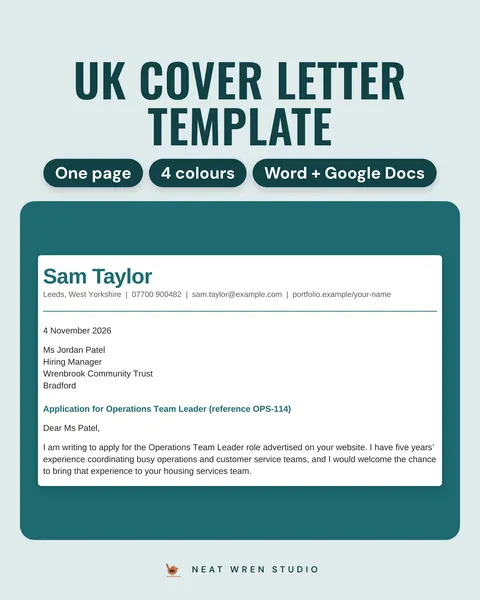 UK Cover Letter Template