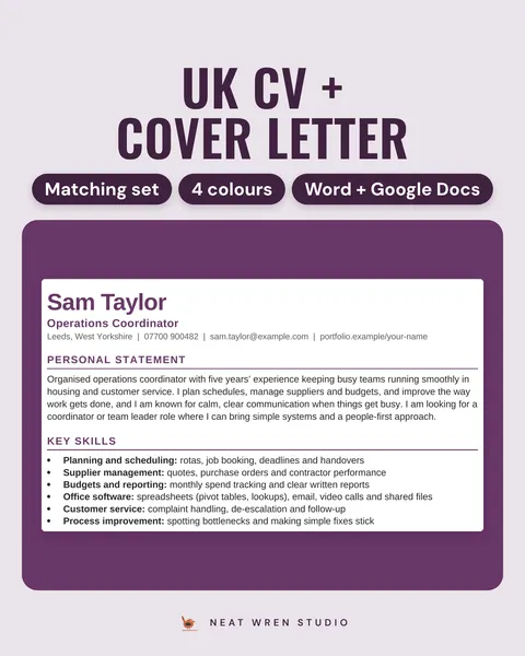 UK CV and Cover Letter Bundle
