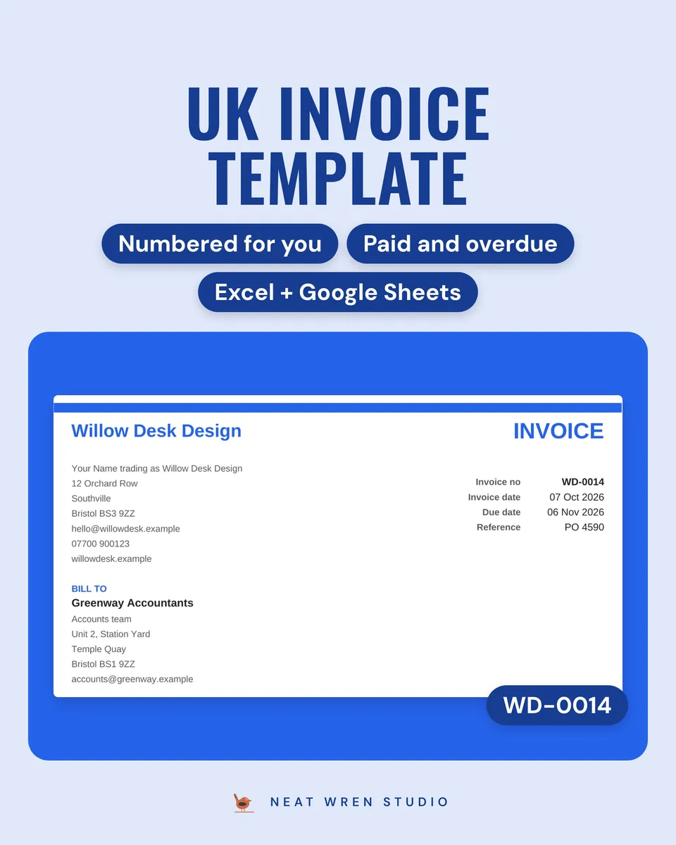 UK Invoice Template and Tracker