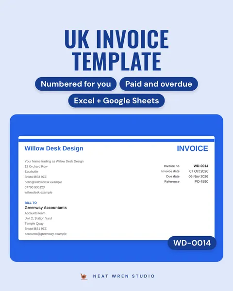 UK Invoice Template and Tracker